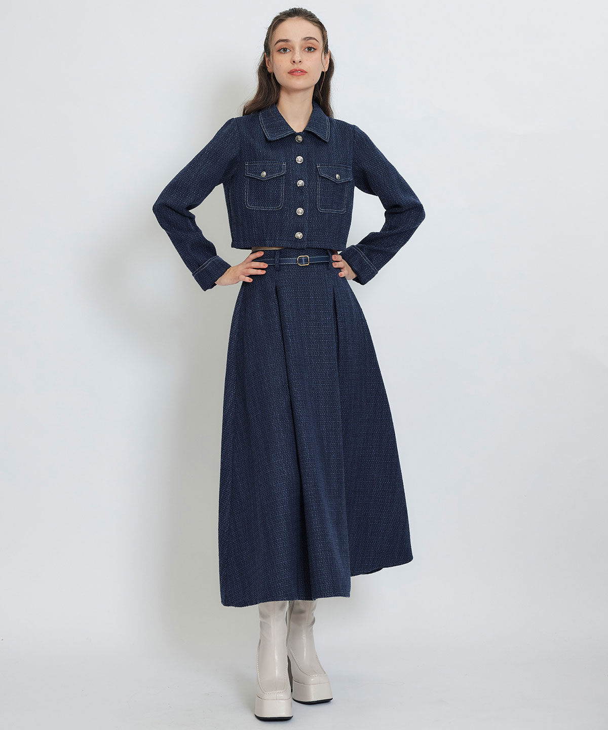 REDYAZEL「ダブルステッチツイードブラウス&times;フレアロングスカートセットアップ」|ワンピース|