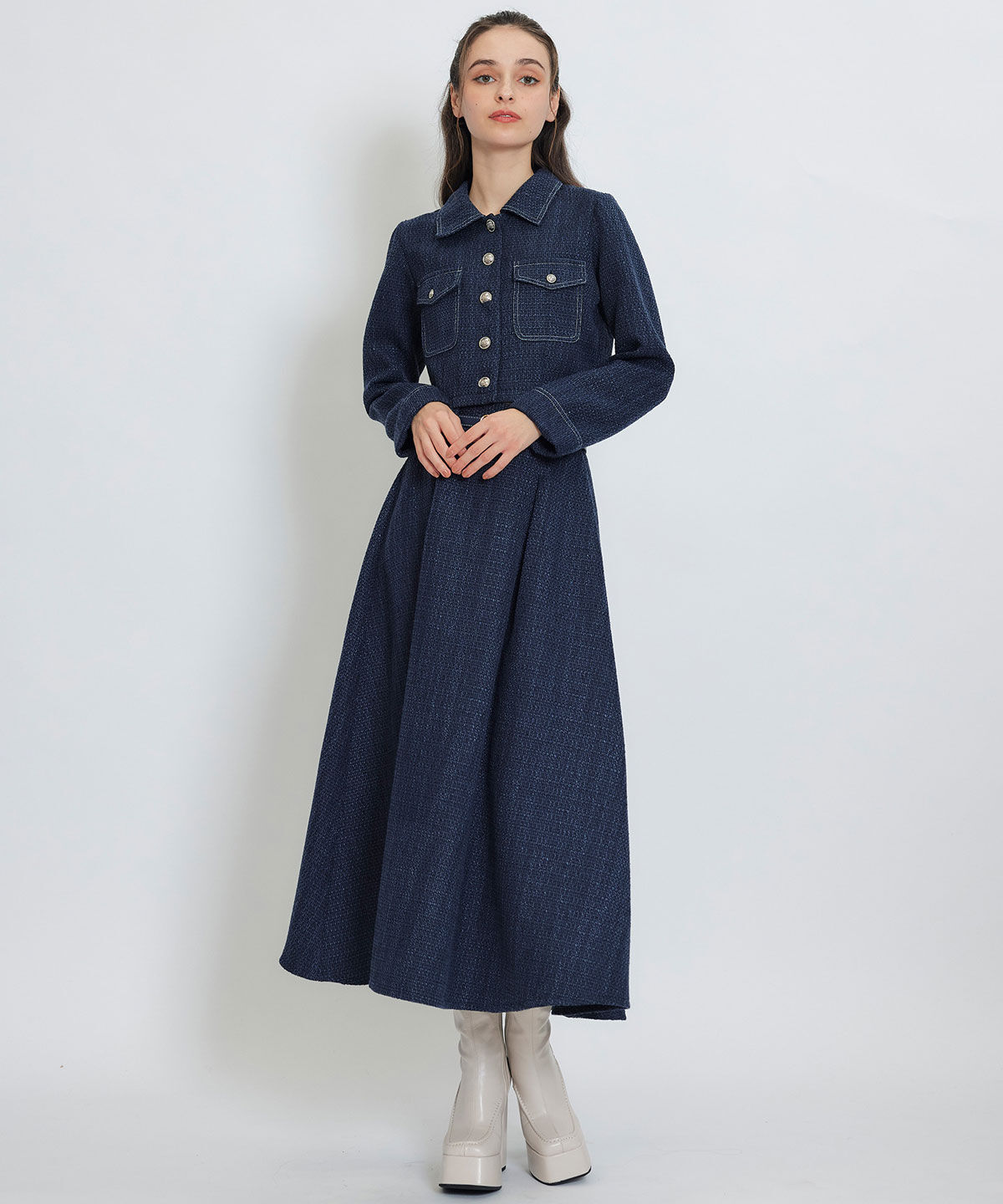 REDYAZEL「ダブルステッチツイードブラウス&times;フレアロングスカートセットアップ」|ワンピース|