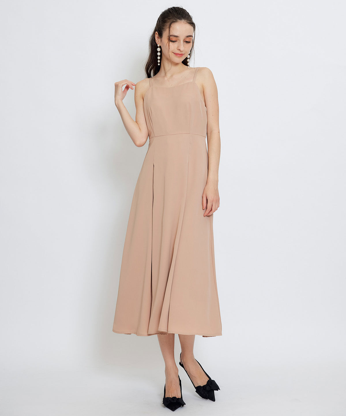 REDYAZEL「チェックシアーチュールケープ&times;キャミソールフレアロングドレス」|ドレス|