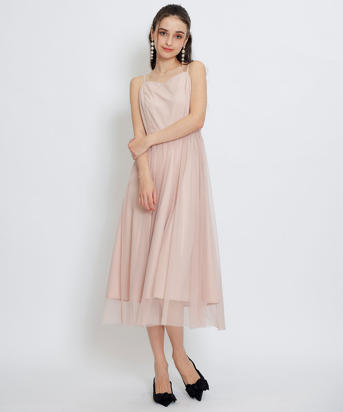 REDYAZEL「チュールレースティアードトップス&times;キャミソールフレアロングドレス」|ドレス|