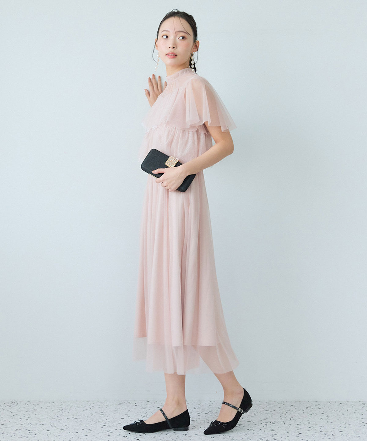 REDYAZEL「チュールレースティアードトップス&times;キャミソールフレアロングドレス」|ドレス|