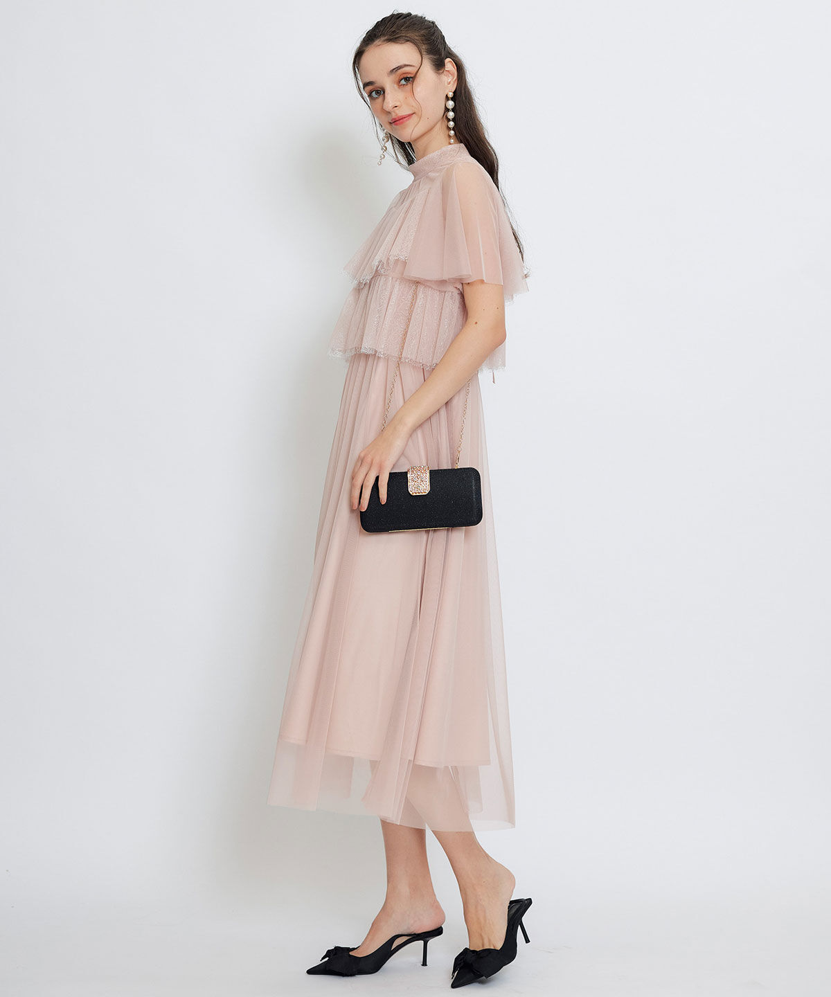 REDYAZEL「チュールレースティアードトップス&times;キャミソールフレアロングドレス」|ドレス|