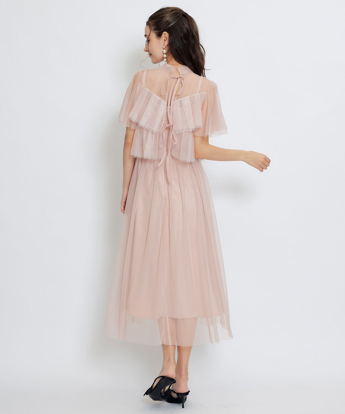 REDYAZEL「チュールレースティアードトップス&times;キャミソールフレアロングドレス」|ドレス|