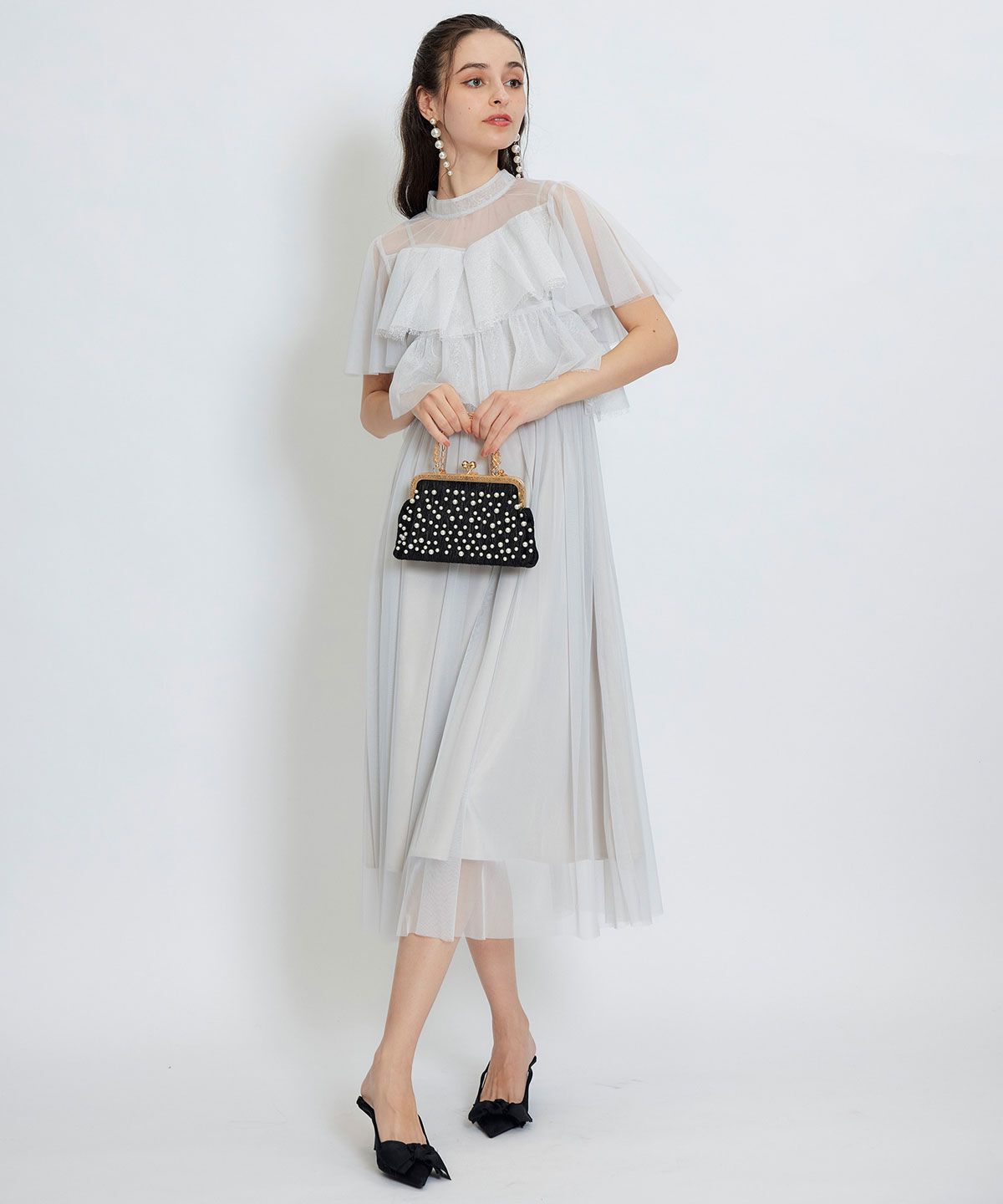 REDYAZEL「チュールレースティアードトップス&times;キャミソールフレアロングドレス」|ドレス|