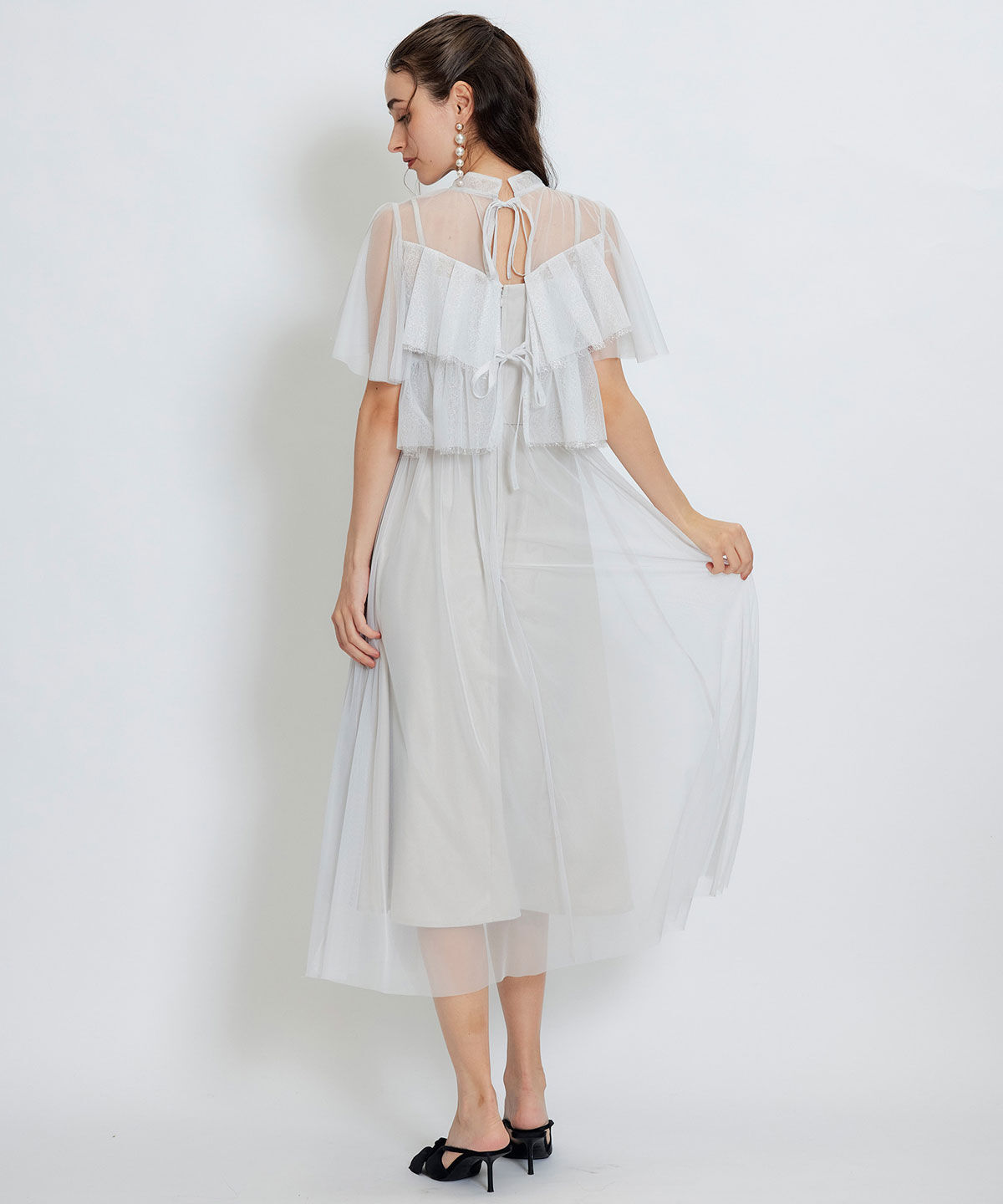 REDYAZEL「チュールレースティアードトップス&times;キャミソールフレアロングドレス」|ドレス|