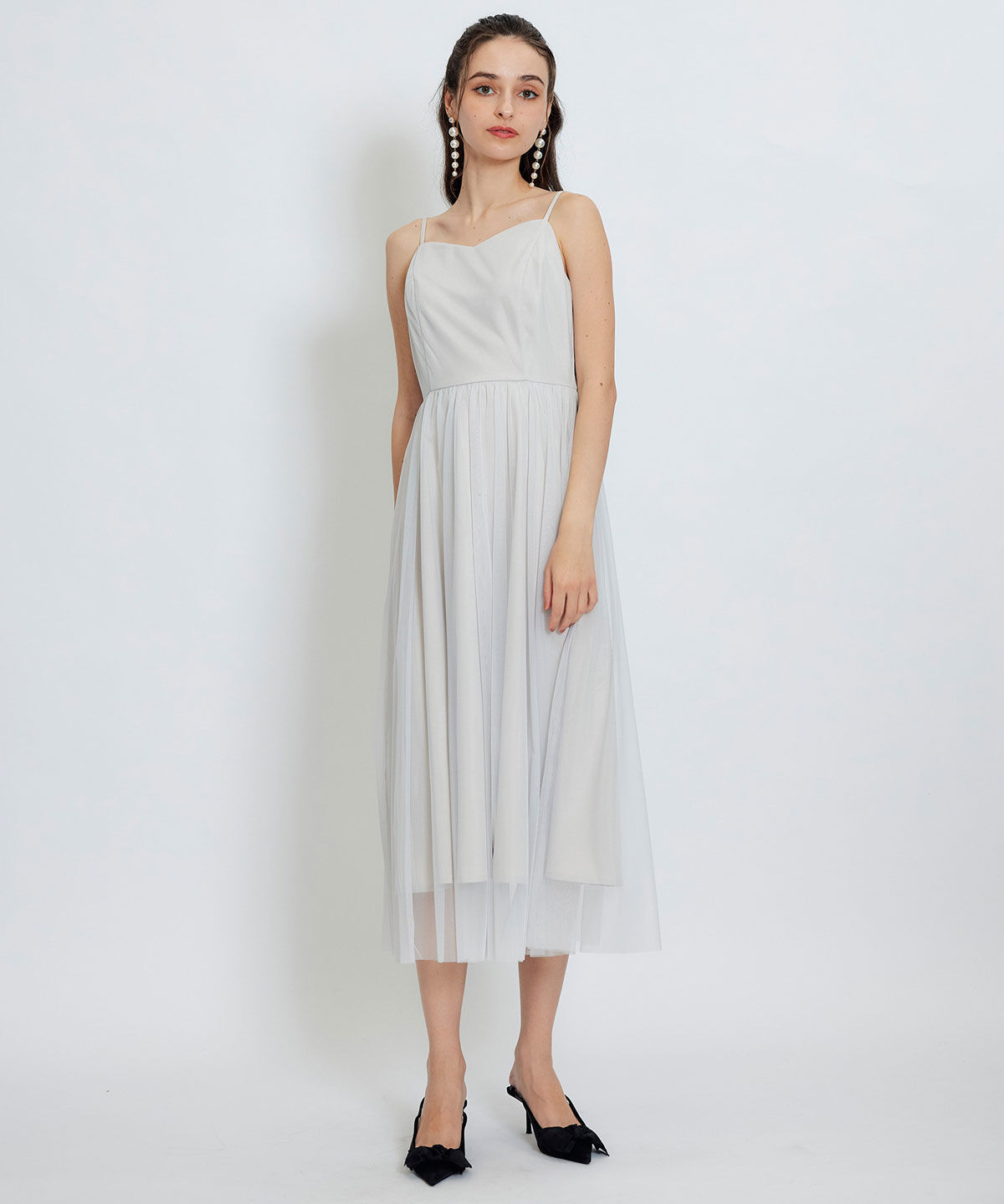 REDYAZEL「チュールレースティアードトップス&times;キャミソールフレアロングドレス」|ドレス|