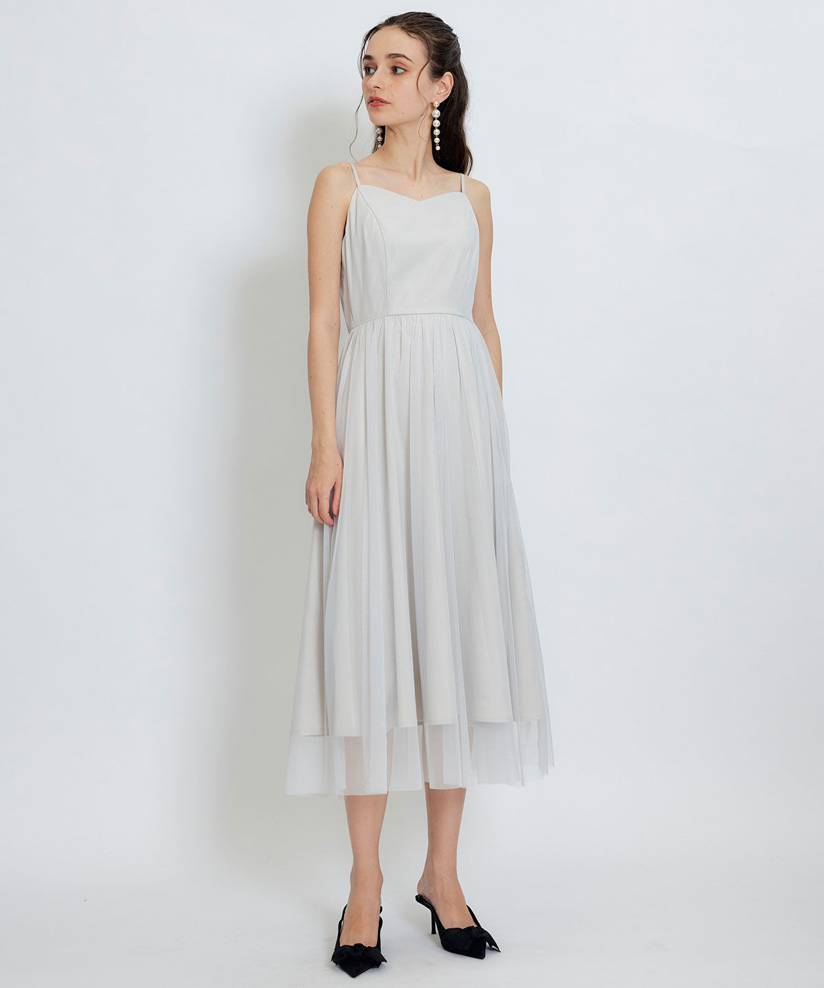 REDYAZEL「チュールレースティアードトップス&times;キャミソールフレアロングドレス」|ドレス|