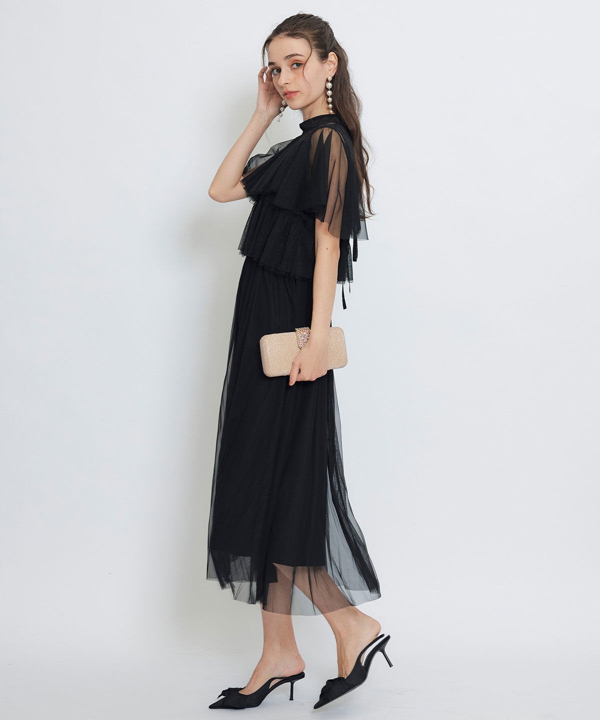 REDYAZEL「チュールレースティアードトップス&times;キャミソールフレアロングドレス」|ドレス|