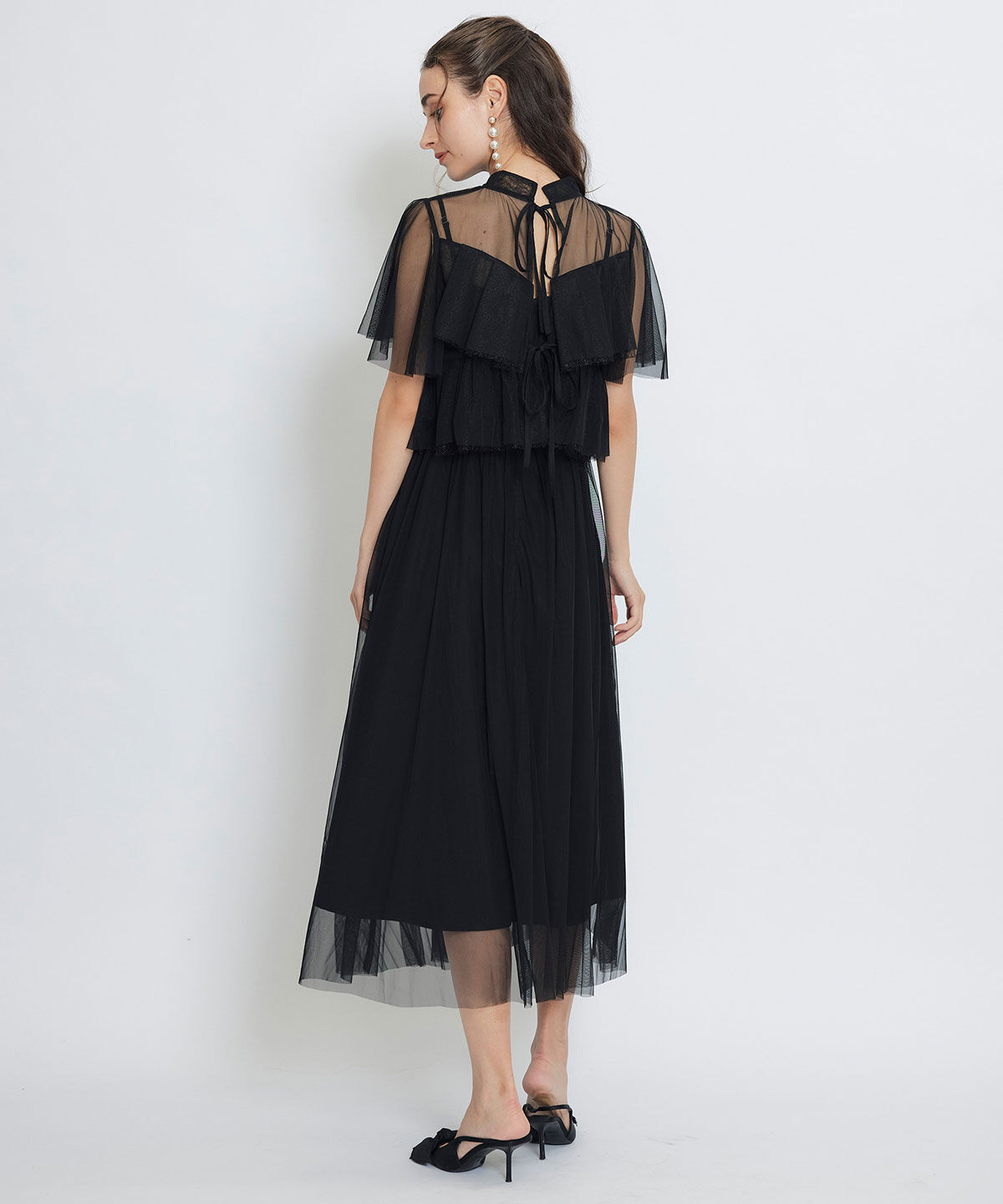 REDYAZEL「チュールレースティアードトップス&times;キャミソールフレアロングドレス」|ドレス|