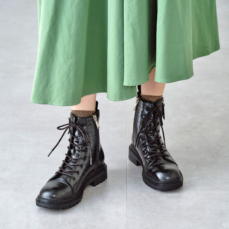 ORiental TRaffic「厚底型押しレースアップブーツ/15404」|ショートブーツ|