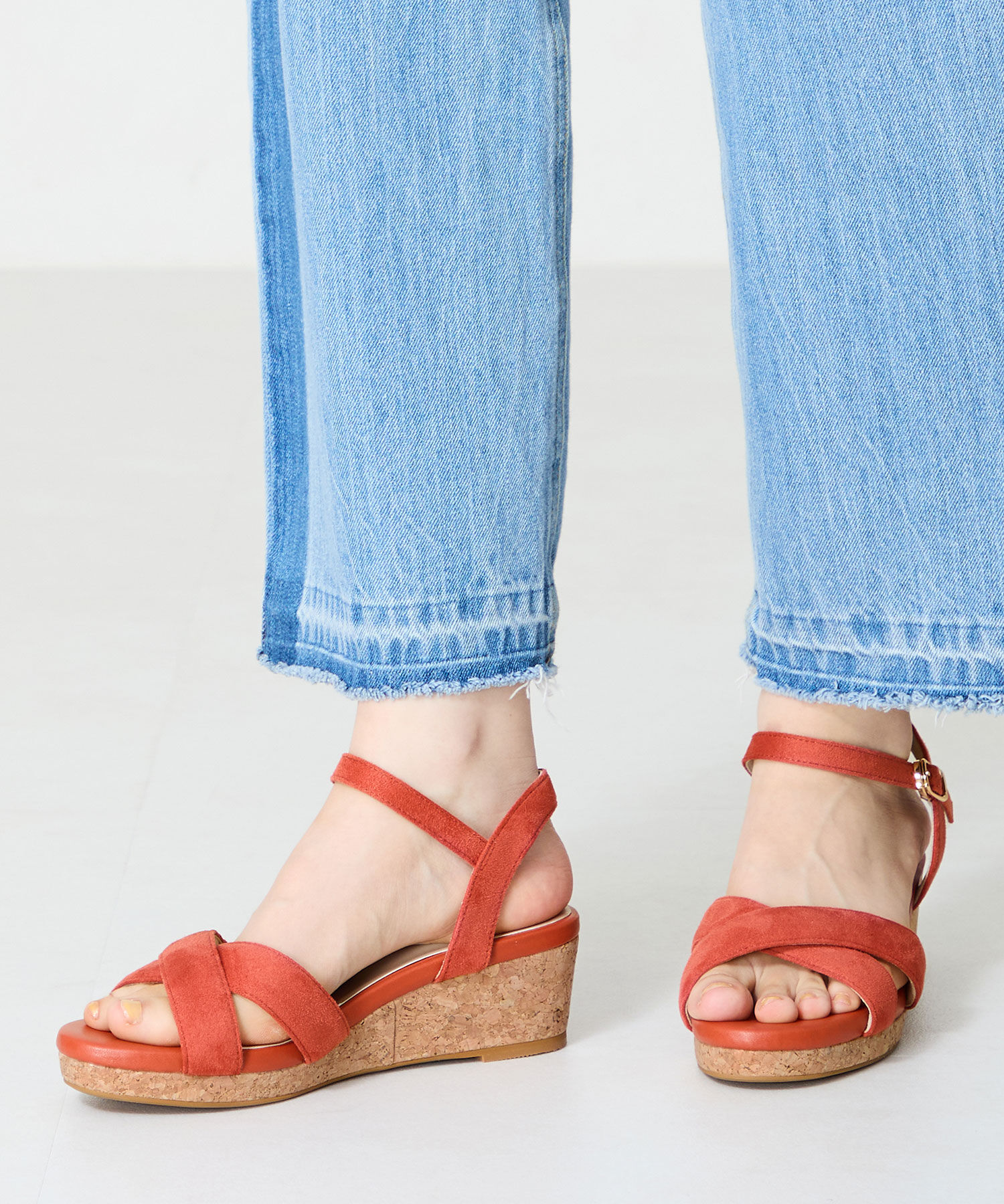 WA Oriental TRaffic「●2025春夏新作●アーモンドトゥクロスウエッジサンダル/52201 サンダル トレンド 人気 クッション」|サンダル|