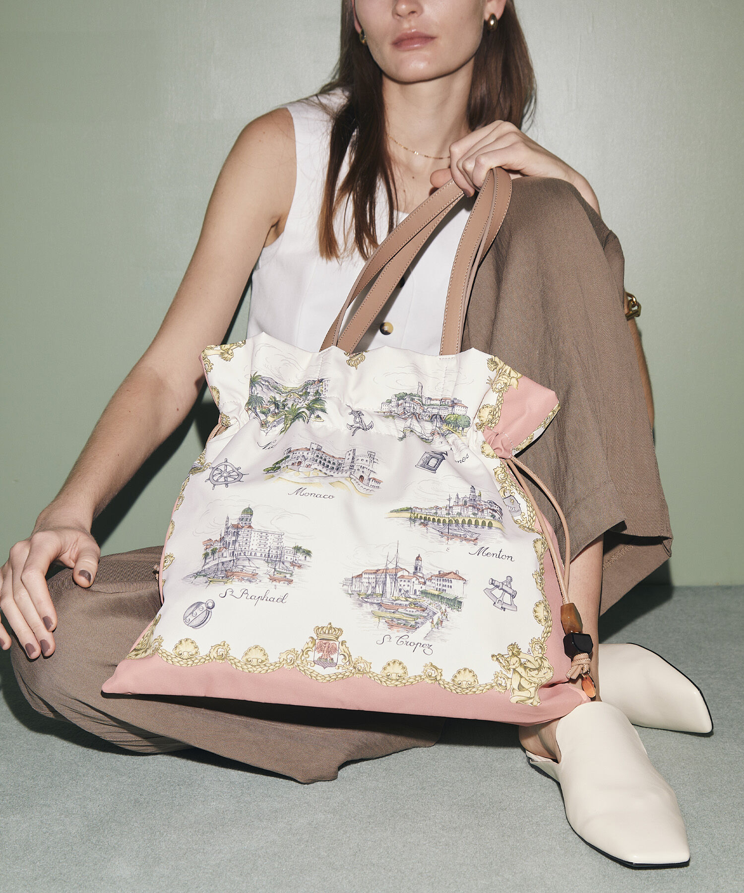 TOPKAPI TREASURE「【TREASURE TOPKAPI】マイルドサテン スカーフ柄 巾着 トート バッグ 」|トートバッグ|