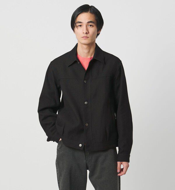 UNITED ARROWS「リネン バスケットツイル モダン トラッカージャケット」|ブルゾン・スタジャン|BLACK