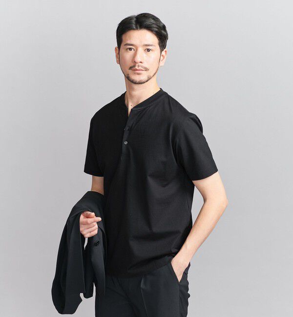 BEAUTY&YOUTH UNITED ARROWS「【WEB限定 WARDROBE SMART】クリア  ガスコットン ヘンリーネック カットソー【抗菌・防臭】」|Tシャツ・カットソー|BLACK