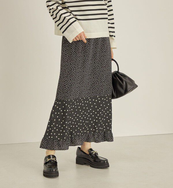 SHIPS for women「〈手洗い可能〉切替 プリント セミフレア スカート」|スカート|ブラック