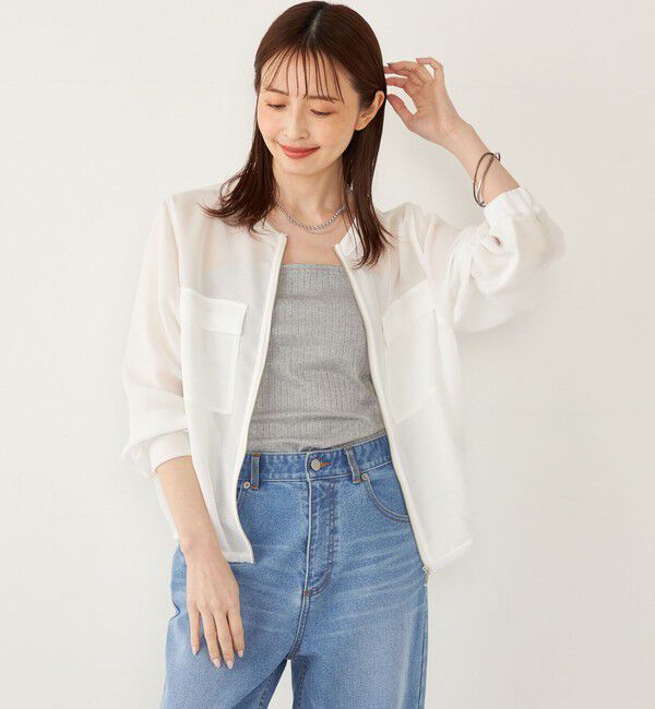 SHIPS Colors 「SHIPS Colors:〈手洗い可能〉メッシュ ノーカラー ジップ ブルゾン◇」|ブルゾン・スタジャン|オフホワイト