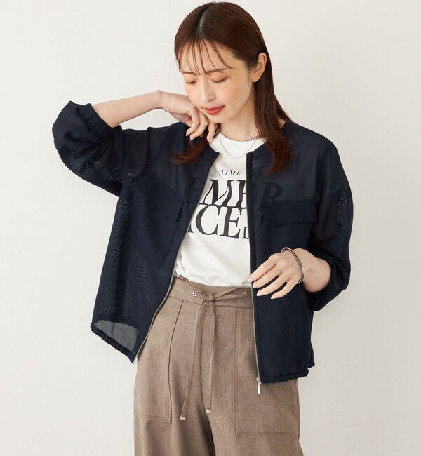 SHIPS Colors 「SHIPS Colors:〈手洗い可能〉メッシュ ノーカラー ジップ ブルゾン◇」|ブルゾン・スタジャン|ネイビー