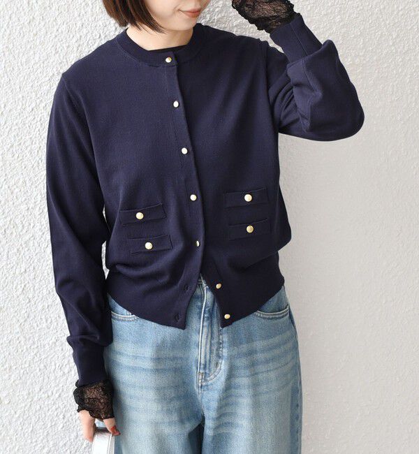 SHIPS Colors 「《予約》SHIPS Colors:〈接触冷感・手洗い可能〉14ゲージ クルーネック カーディガン◆」|カーディガン|ネイビー