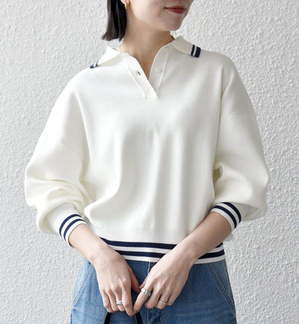 SHIPS any「《予約》SHIPS any:〈手洗い可能〉コットン ミックス ライン ポロニット プルオーバー」|ニット・セーター|