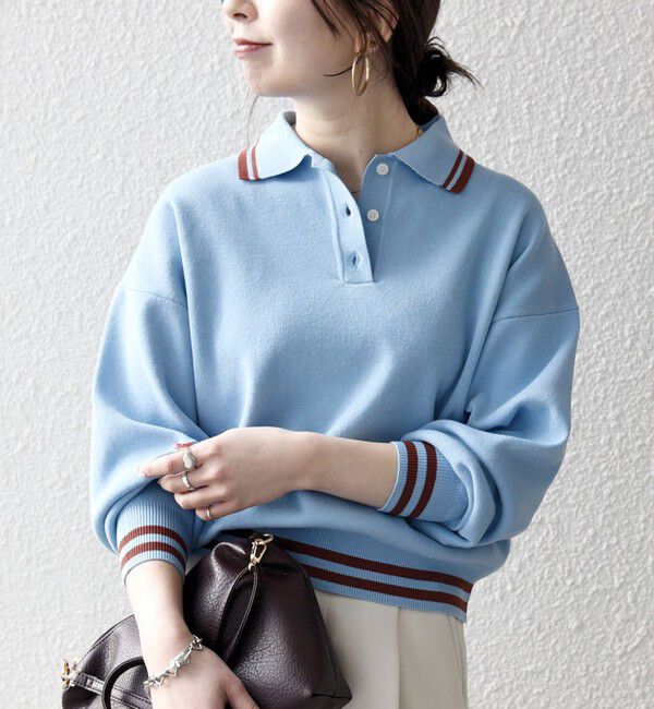 SHIPS any「《予約》SHIPS any:〈手洗い可能〉コットン ミックス ライン ポロニット プルオーバー」|ニット・セーター|