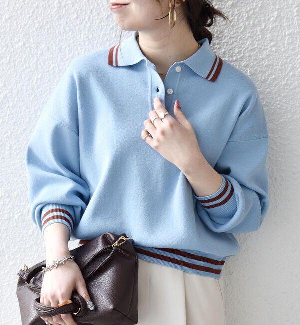 SHIPS any「《予約》SHIPS any:〈手洗い可能〉コットン ミックス ライン ポロニット プルオーバー」|ニット・セーター|