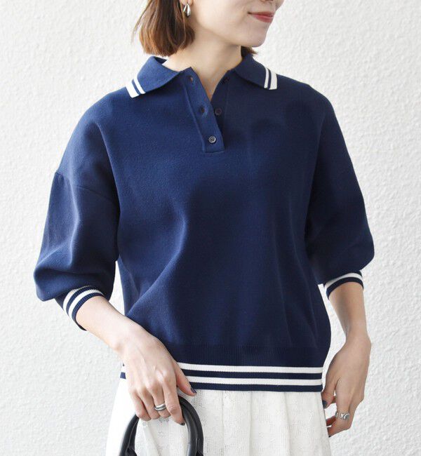 SHIPS any「《予約》SHIPS any:〈手洗い可能〉コットン ミックス ライン ポロニット プルオーバー」|ニット・セーター|