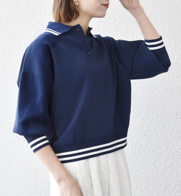 SHIPS any「《予約》SHIPS any:〈手洗い可能〉コットン ミックス ライン ポロニット プルオーバー」|ニット・セーター|