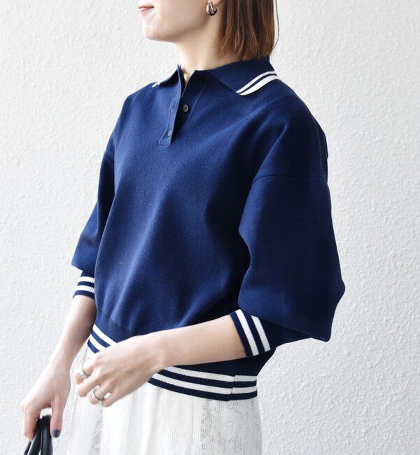 SHIPS any「《予約》SHIPS any:〈手洗い可能〉コットン ミックス ライン ポロニット プルオーバー」|ニット・セーター|