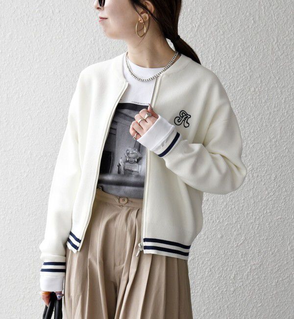 SHIPS any「《予約》SHIPS any:〈手洗い可能〉コットン ミックス ライン ジップ ブルゾン ニット カーディガン」|カーディガン|