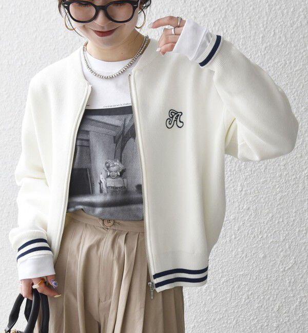 SHIPS any「《予約》SHIPS any:〈手洗い可能〉コットン ミックス ライン ジップ ブルゾン ニット カーディガン」|カーディガン|