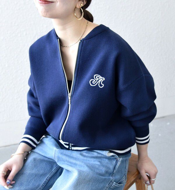 SHIPS any「《予約》SHIPS any:〈手洗い可能〉コットン ミックス ライン ジップ ブルゾン ニット カーディガン」|カーディガン|ネイビー
