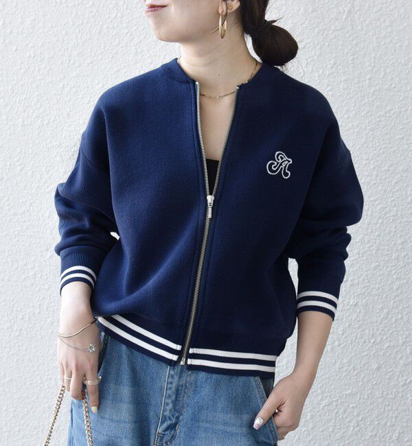 SHIPS any「《予約》SHIPS any:〈手洗い可能〉コットン ミックス ライン ジップ ブルゾン ニット カーディガン」|カーディガン|