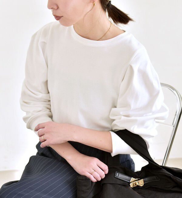 quaranciel「《予約》quaranciel:〈洗濯機可能〉パワーショルダー クルーネック プルオーバー」|Tシャツ・カットソー|