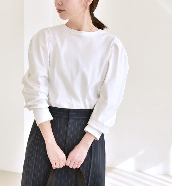 quaranciel「《予約》quaranciel:〈洗濯機可能〉パワーショルダー クルーネック プルオーバー」|Tシャツ・カットソー|