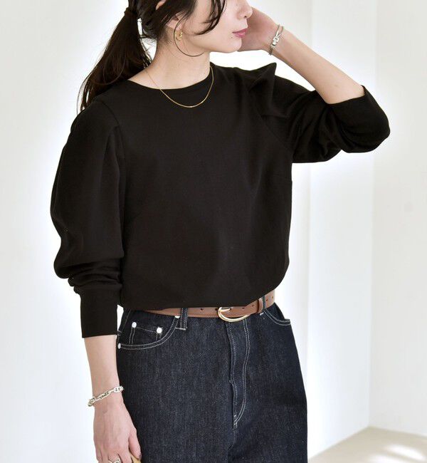 quaranciel「《予約》quaranciel:〈洗濯機可能〉パワーショルダー クルーネック プルオーバー」|Tシャツ・カットソー|ブラック