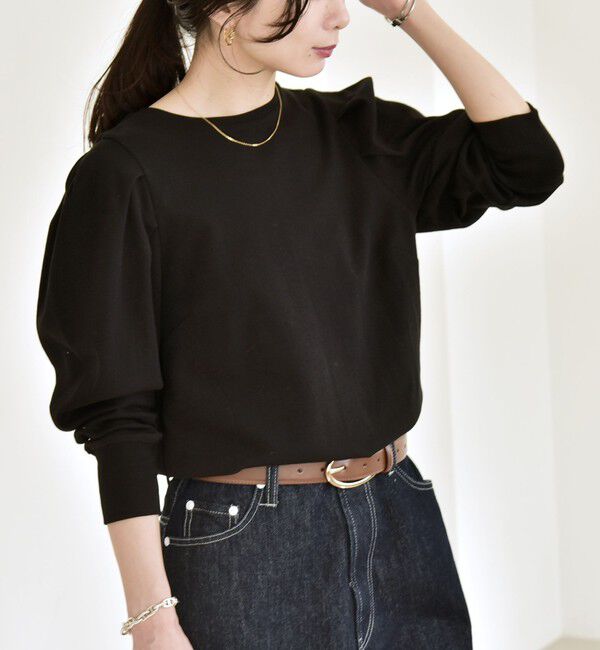 quaranciel「《予約》quaranciel:〈洗濯機可能〉パワーショルダー クルーネック プルオーバー」|Tシャツ・カットソー|