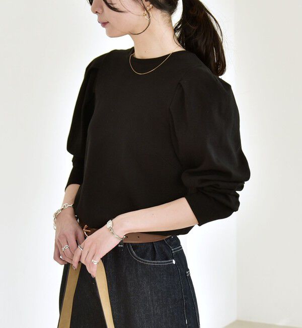 quaranciel「《予約》quaranciel:〈洗濯機可能〉パワーショルダー クルーネック プルオーバー」|Tシャツ・カットソー|