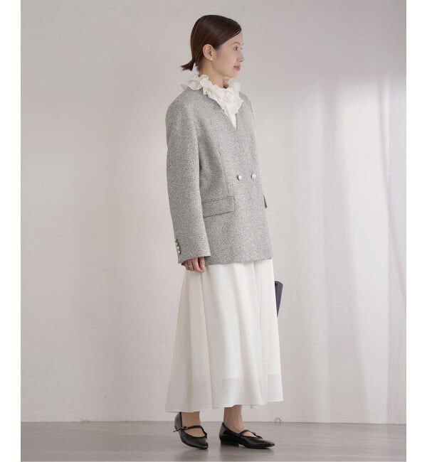 IENA「&NAVY ツィーディーダブルジャケット」|ノーカラージャケット|