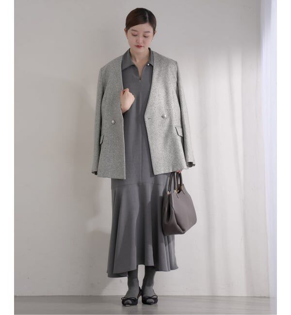 IENA「&NAVY ツィーディーダブルジャケット」|ノーカラージャケット|