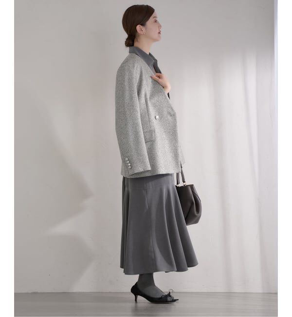 IENA「&NAVY ツィーディーダブルジャケット」|ノーカラージャケット|