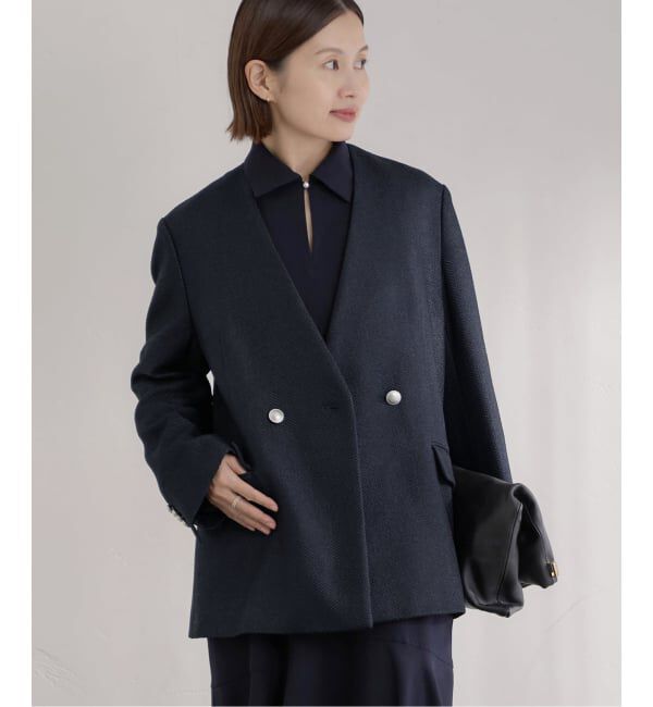 IENA「&NAVY ツィーディーダブルジャケット」|ノーカラージャケット|