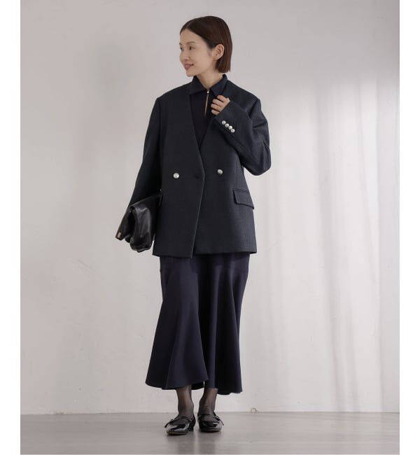 IENA「&NAVY ツィーディーダブルジャケット」|ノーカラージャケット|