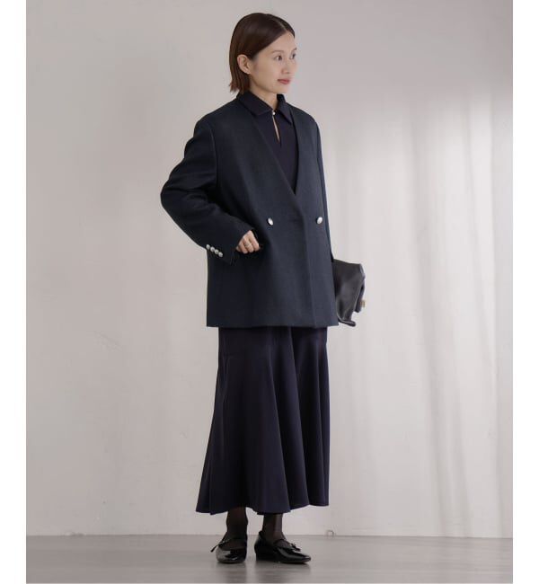 IENA「&NAVY ツィーディーダブルジャケット」|ノーカラージャケット|