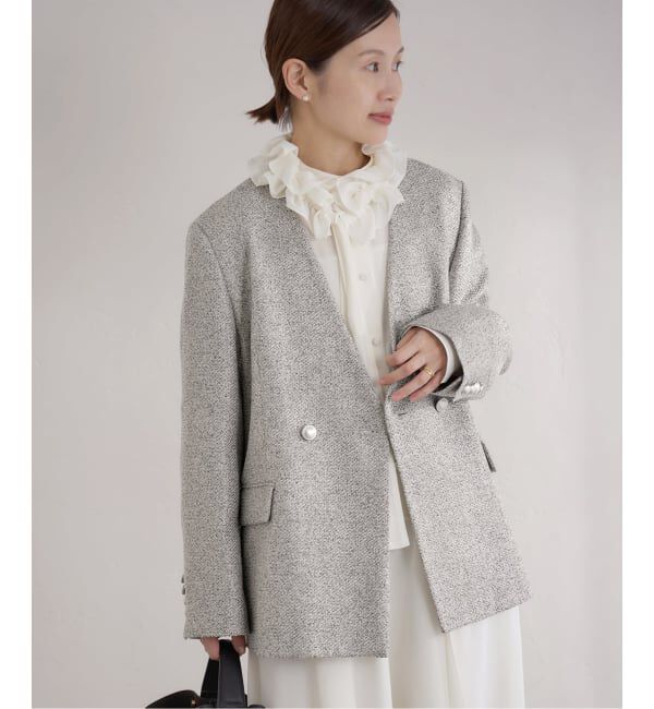 IENA「&NAVY ツィーディーダブルジャケット」|ノーカラージャケット|