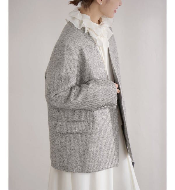 IENA「&NAVY ツィーディーダブルジャケット」|ノーカラージャケット|