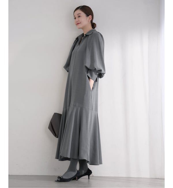 IENA「&NAVY メランジツイルギャザーワンピース」|ワンピース|