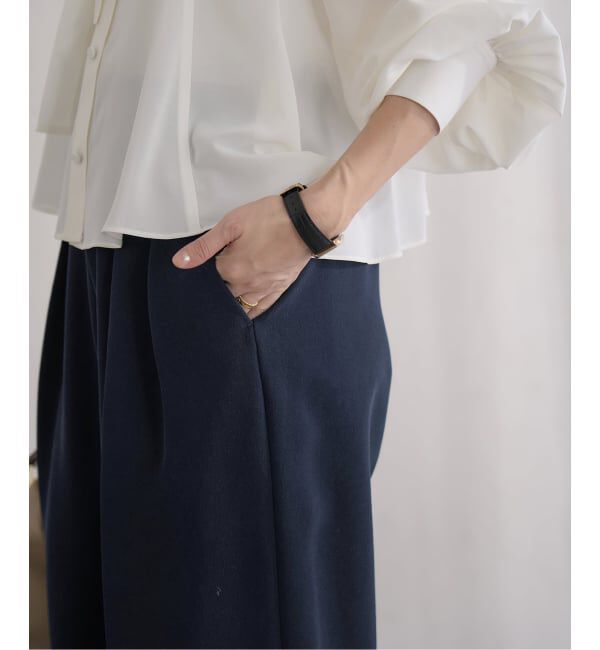 IENA「&NAVY ジョーゼットサイドゴムタックパンツ」|スラックス|