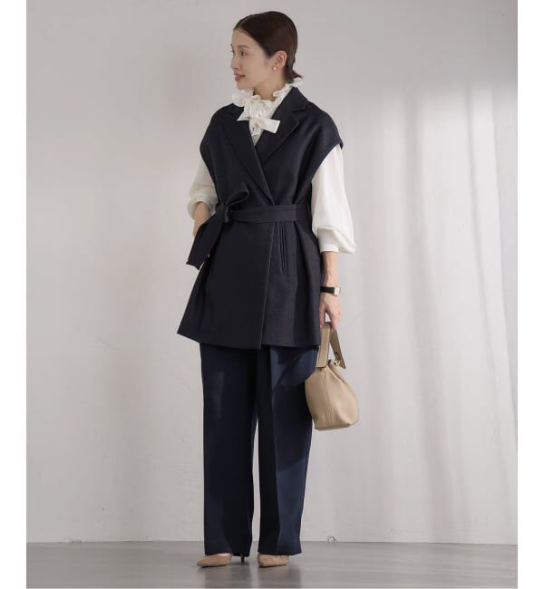 IENA「&NAVY ジョーゼットサイドゴムタックパンツ」|スラックス|