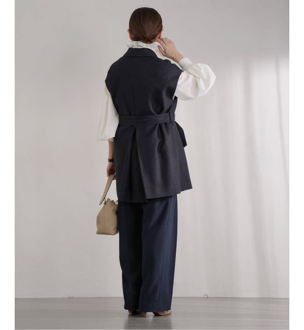 IENA「&NAVY ジョーゼットサイドゴムタックパンツ」|スラックス|