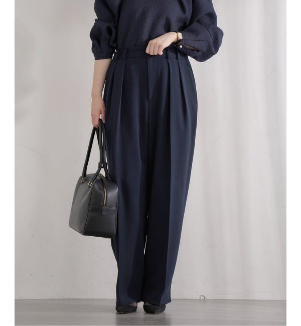 IENA「&NAVY ジョーゼットサイドゴムタックパンツ」|スラックス|